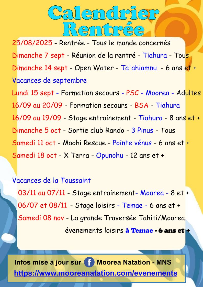 Programme de la rentrée, MAJ réglement et calendrier